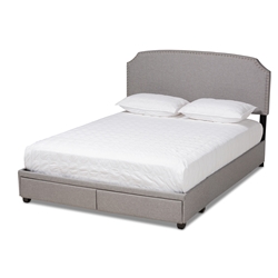 Baxton Studio Larese Light Grey Fabric Upholstered 2-Drawer Queen Size Platform Storage Bed